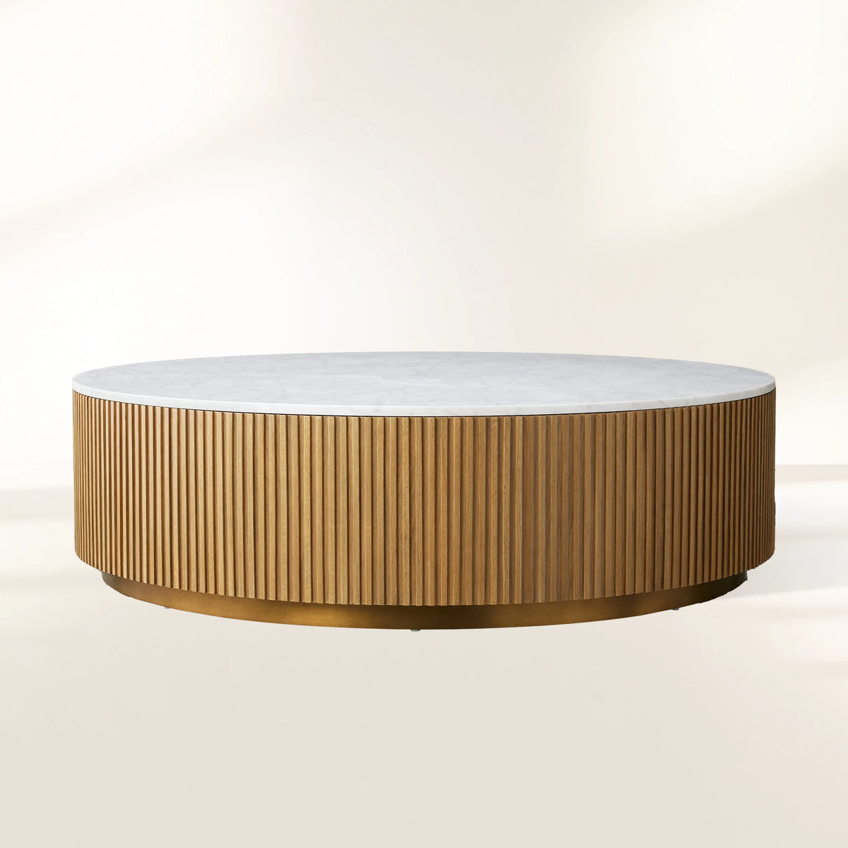 Finnley Runder Couchtisch Sofa Beistelltisch Teetisch mit Steinplatte & Messingsockel