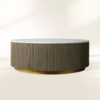 Finnley Runder Couchtisch Sofa Beistelltisch Teetisch mit Steinplatte & Messingsockel