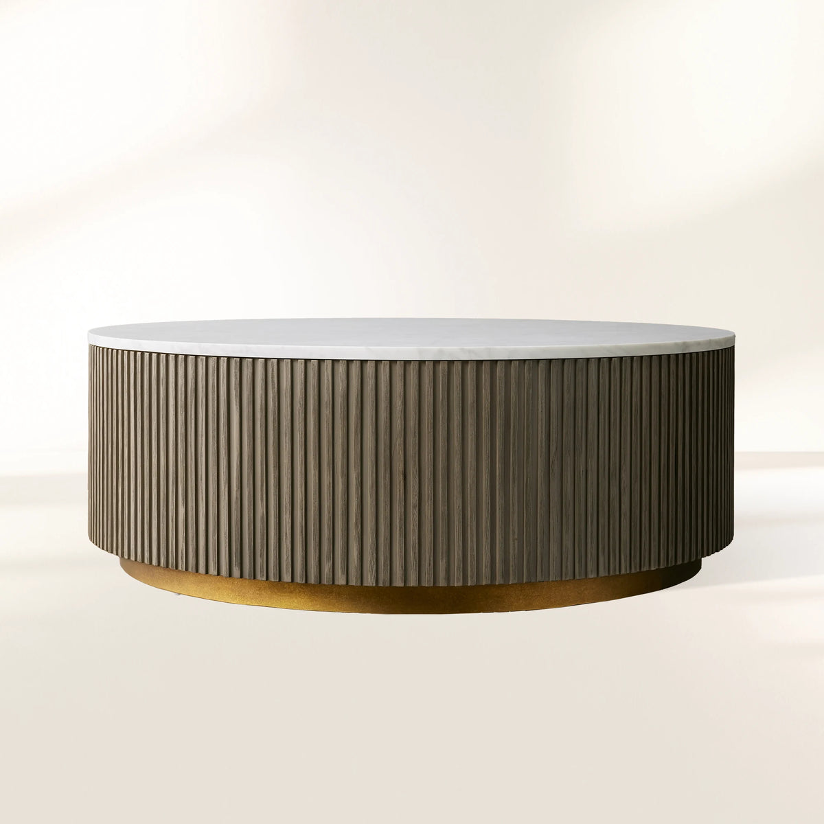 Finnley Runder Couchtisch Sofa Beistelltisch Teetisch mit Steinplatte & Messingsockel
