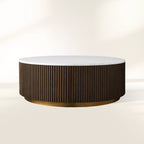 Finnley Runder Couchtisch Sofa Beistelltisch Teetisch mit Steinplatte & Messingsockel