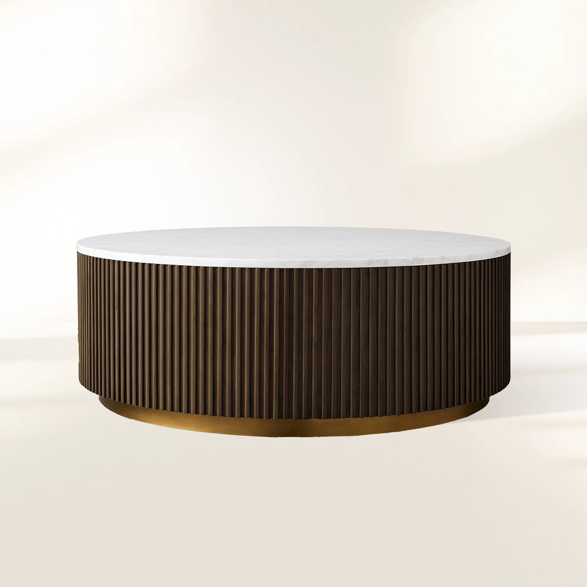 Finnley Runder Couchtisch Sofa Beistelltisch Teetisch mit Steinplatte & Messingsockel