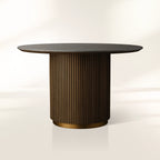 Plateau rond en marbre Finnley avec socle en bois
