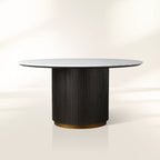 Plateau rond en marbre Finnley avec socle en bois
