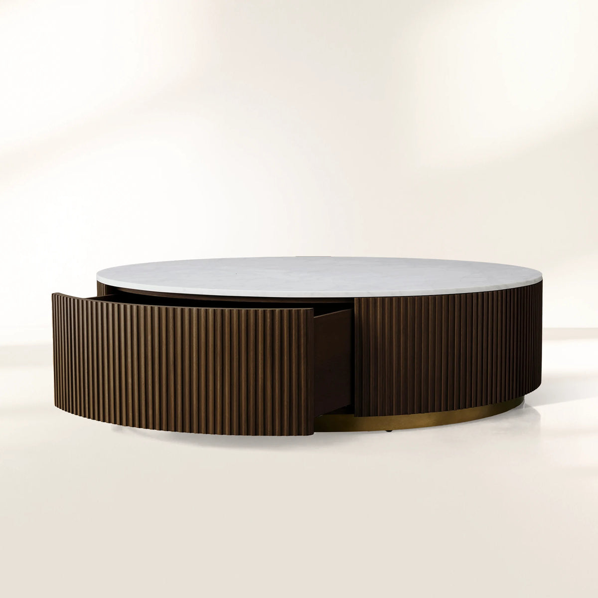 Finnley Round Storage Coffee Table Stone Top Center Tea Table