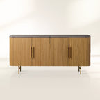 Finnley Rural Buffet Sideboard Marble Top Media TV Cabinet Wood Entryways Storage Cabinet