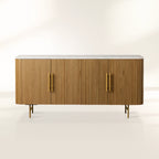 Finnley Rural Buffet Sideboard Marble Top Media TV Cabinet Wood Entryways Storage Cabinet