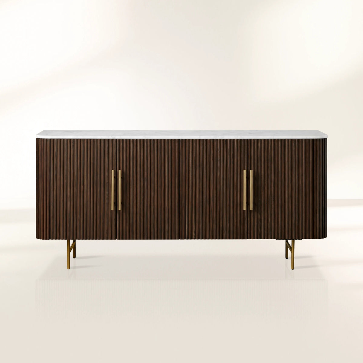 Finnley Rural Buffet Sideboard Marble Top Media TV Cabinet Wood Entryways Storage Cabinet