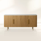 Finnley Rural Buffet Sideboard Marble Top Media TV Cabinet Wood Entryways Storage Cabinet