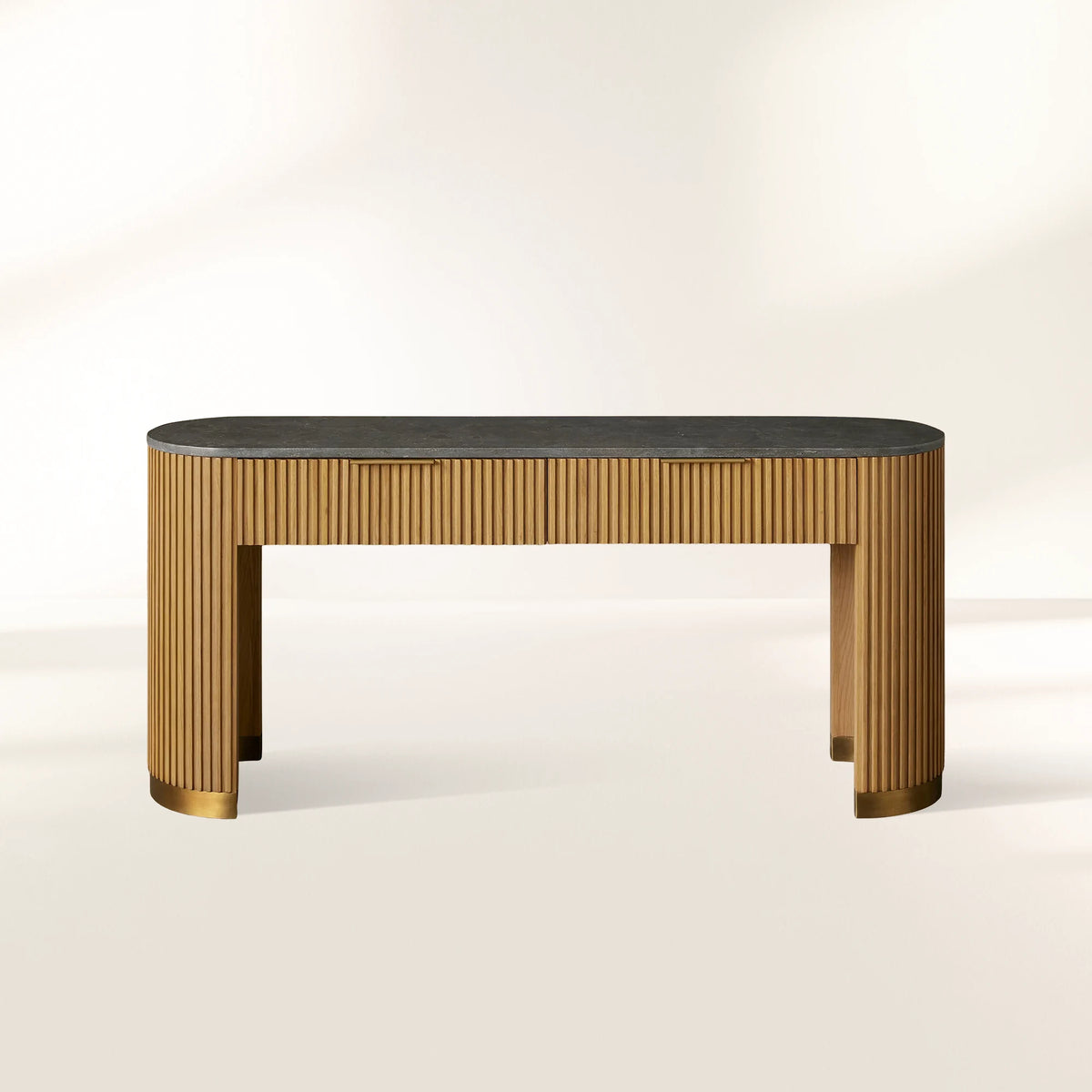 Finnley Stone Top Storage Console Table Solid Wood Hallway Entryway Table Entrance Cabinet with Drawers