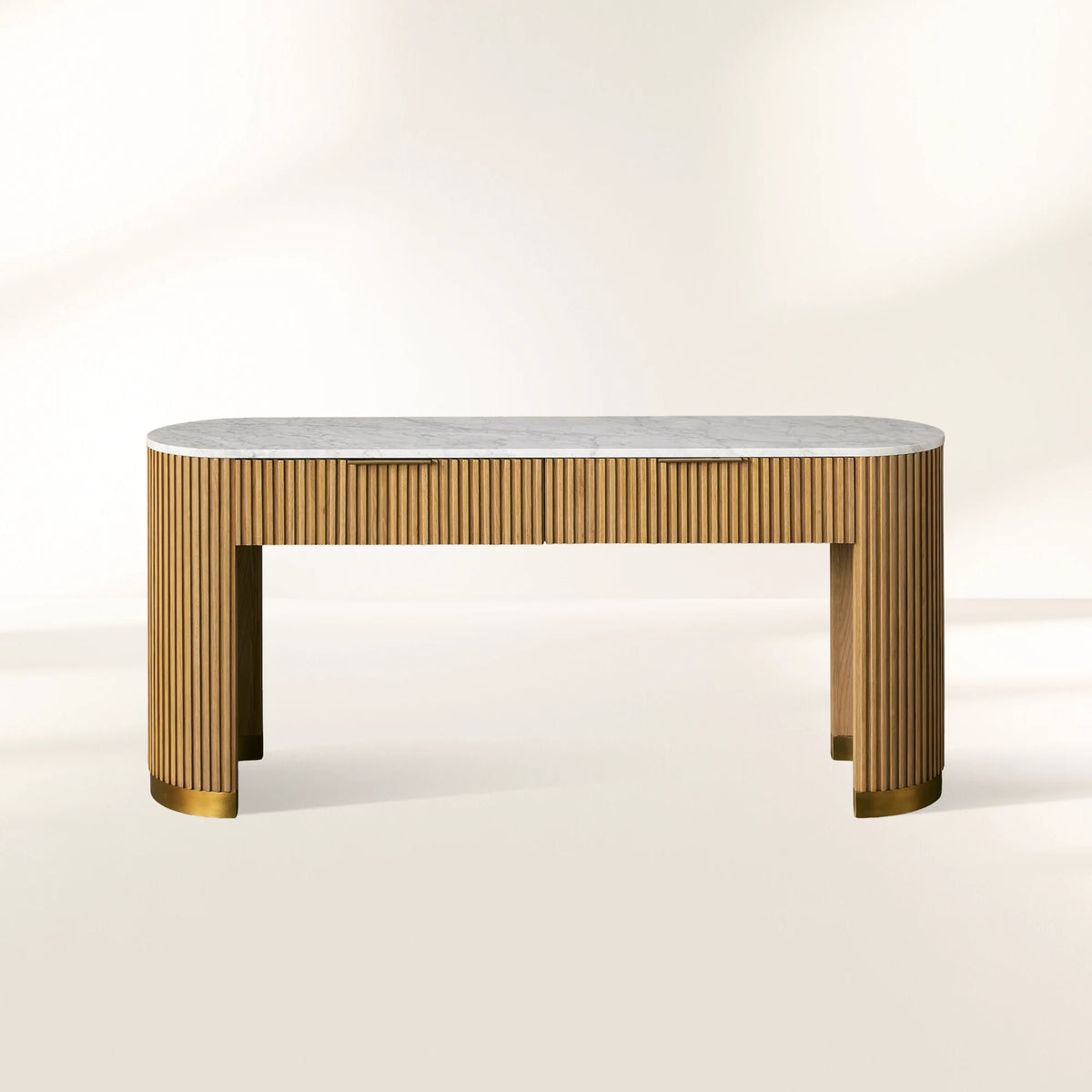 Finnley Stone Top Storage Console Table Solid Wood Hallway Entryway Table Entrance Cabinet with Drawers
