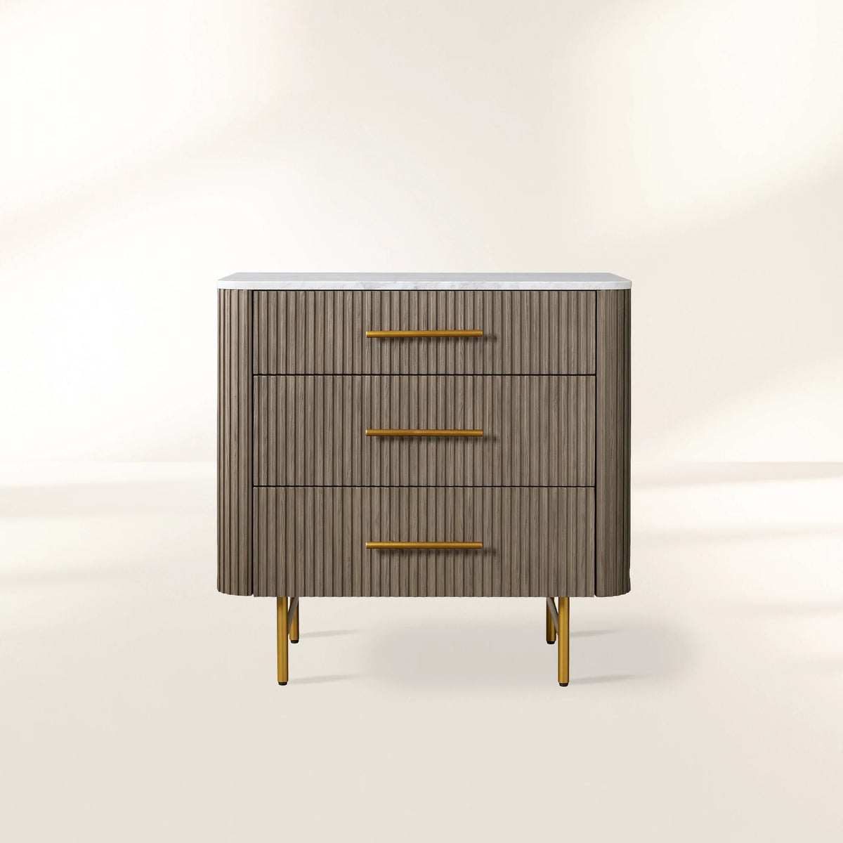 Finnley Bedroom Marble Top Nightside Table Living Three-Drawer Chest Wood Nightstands Bedside Table