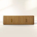 Finnley Reeded Wood Media Console with Modern White Oak TV Stand Living Room Television Storage Unit