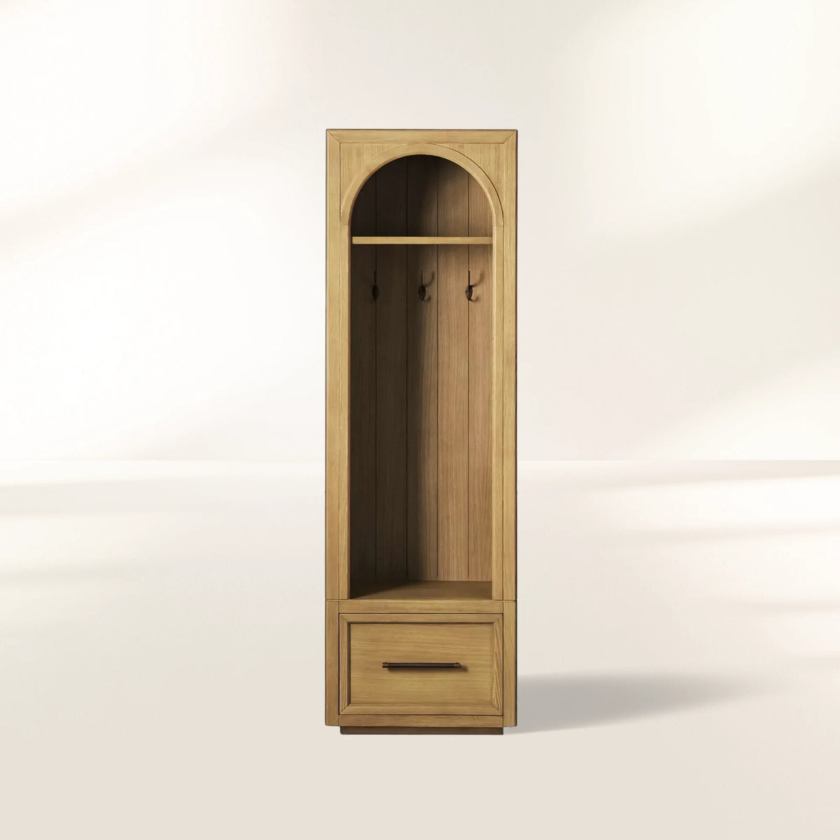Hattie Solid Oak Entryway Cabinet Hand-Crafted with Hooks & Drawers