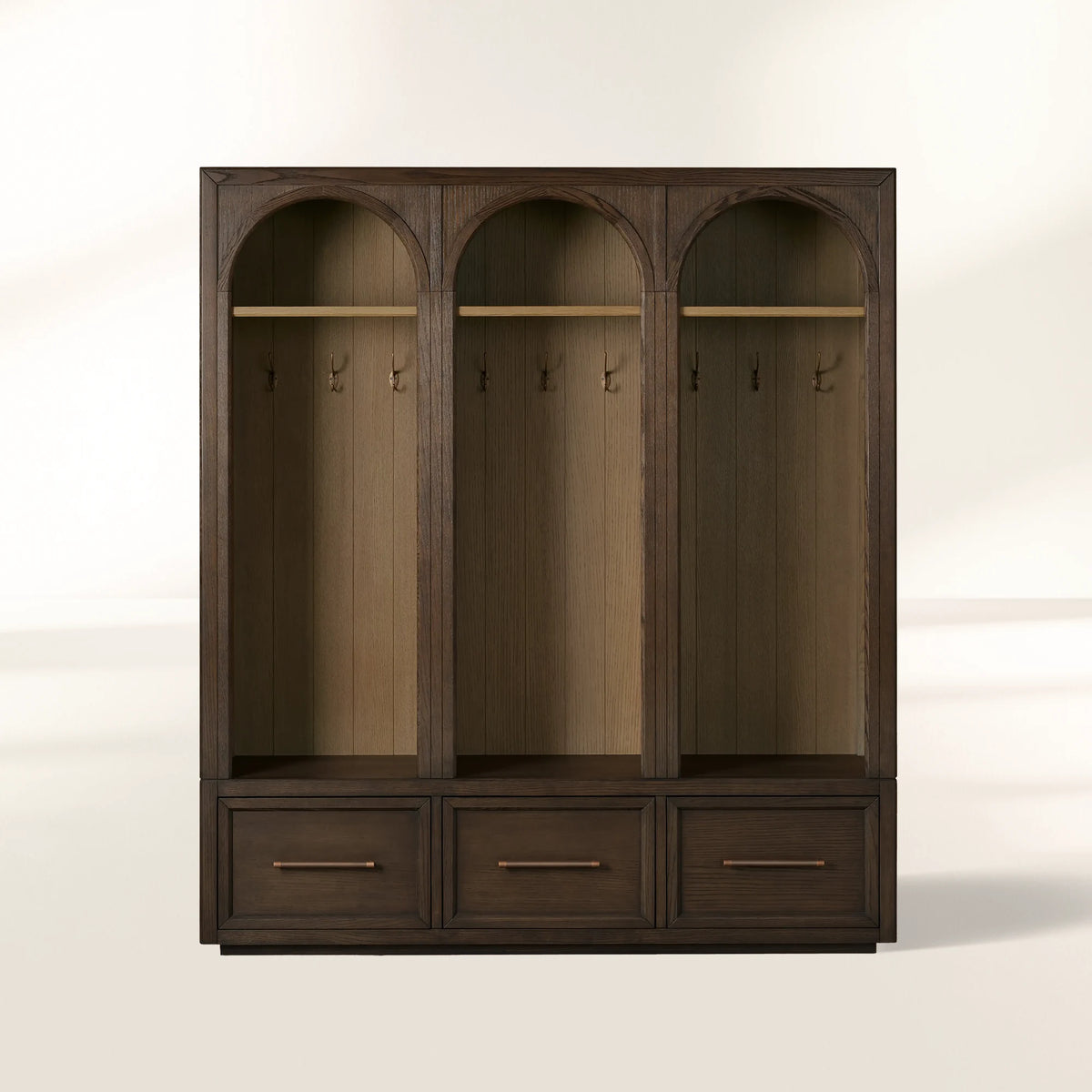Hattie Solid Oak Entryway Cabinet Hand-Crafted with Hooks & Drawers