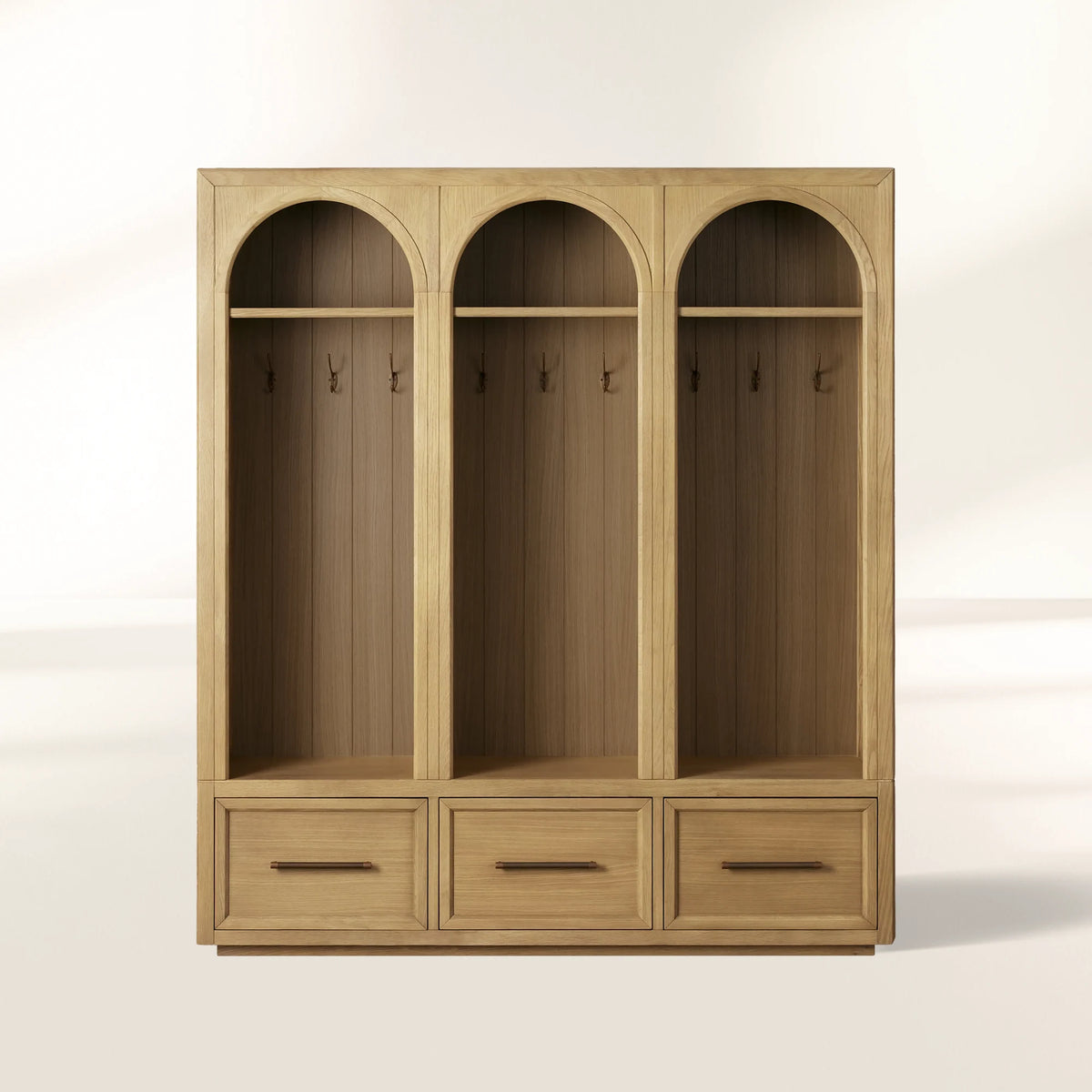 Hattie Solid Oak Entryway Cabinet Hand-Crafted with Hooks & Drawers