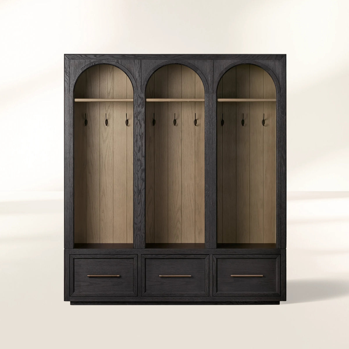 Hattie Solid Oak Entryway Cabinet Hand-Crafted with Hooks & Drawers