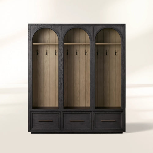 Hattie Solid Oak Entryway Cabinet Hand-Crafted with Hooks & Drawers