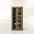 Harrow Tall Display Cabinet Faux Shagreen Finish with Oak Wood Storage Cabinet