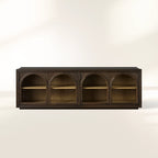 Hattie Solid Oak Media Console TV Stand with Arched Cabinet Design