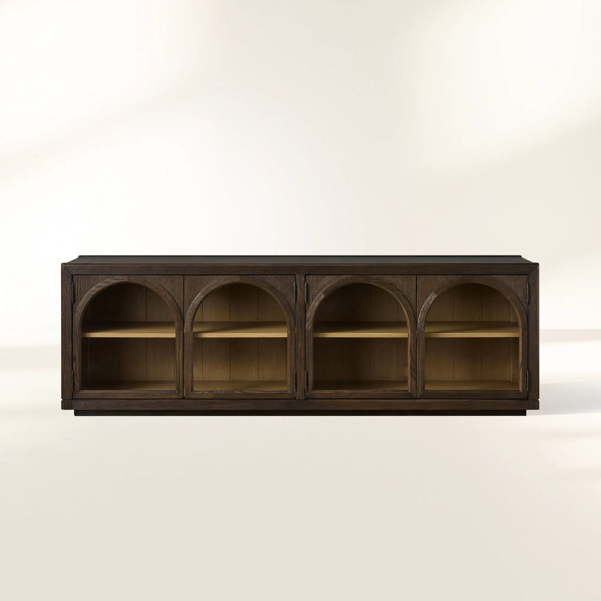 Hattie Solid Oak Media Console TV Stand with Arched Cabinet Design