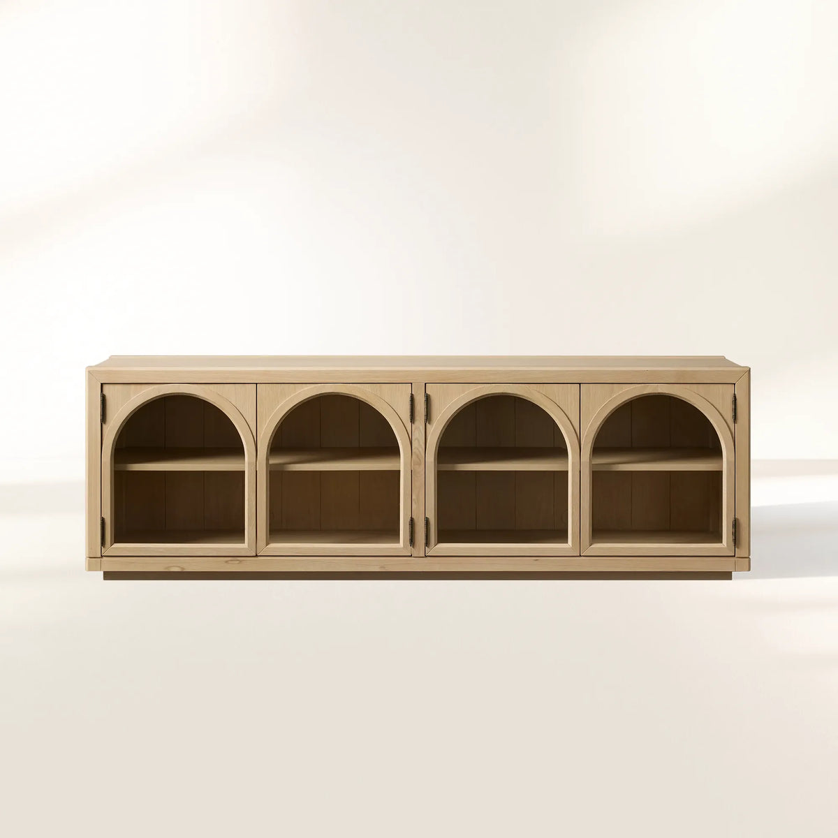 Hattie Solid Oak Media Console TV Stand with Arched Cabinet Design