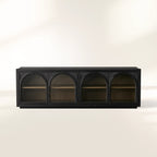 Hattie Solid Oak Media Console TV Stand with Arched Cabinet Design
