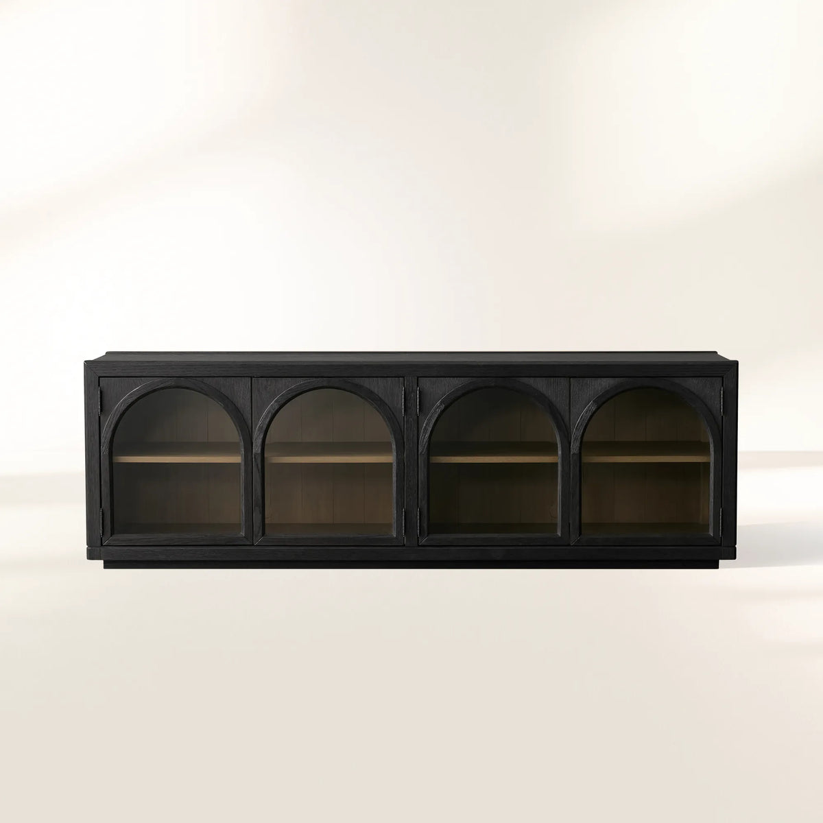 Hattie Solid Oak Media Console TV Stand with Arched Cabinet Design