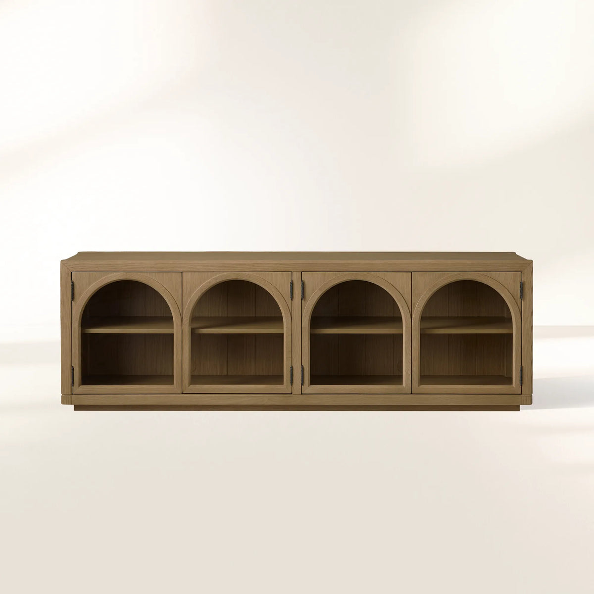 Hattie Solid Oak Media Console TV Stand with Arched Cabinet Design