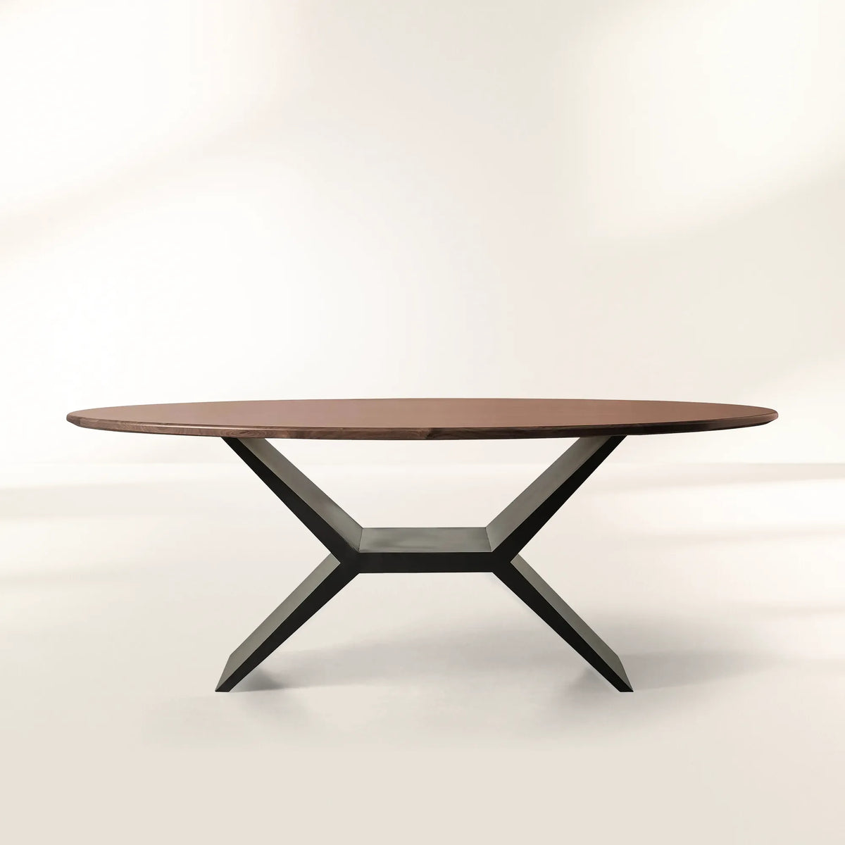 Jacob Contemporary Wood Oval Dining Table with Vertex Solid Iron Base
