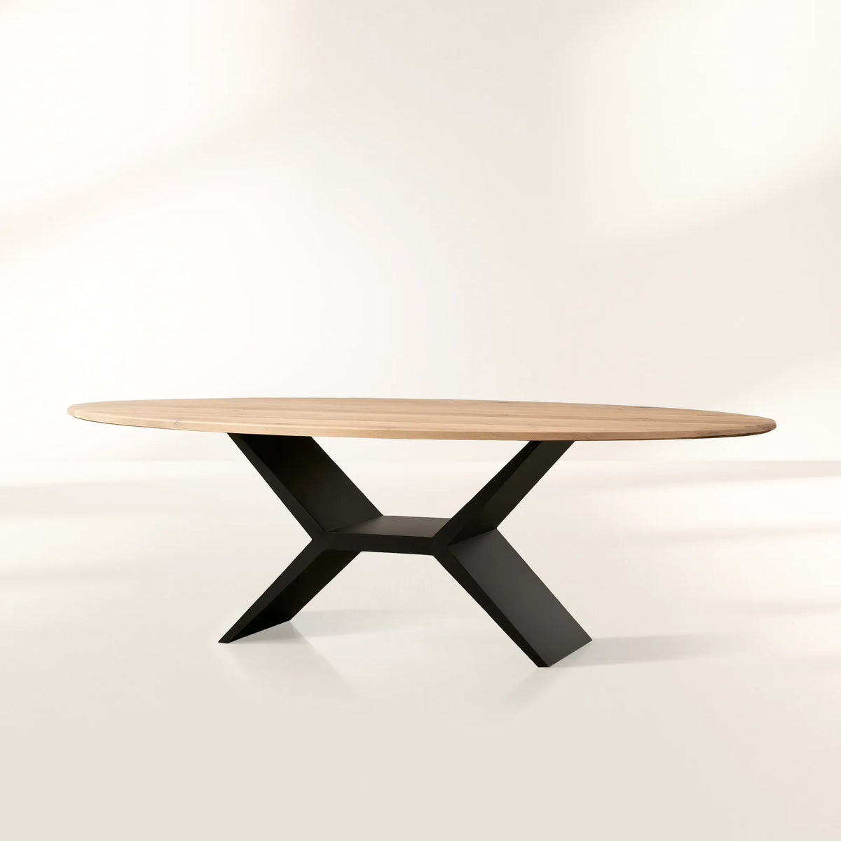 Jacob Oval White Oak Tabletop Dining Table with Vertex Iron Base