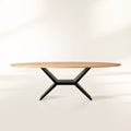 Jacob Oval White Oak Tabletop Dining Table with Vertex Iron Base