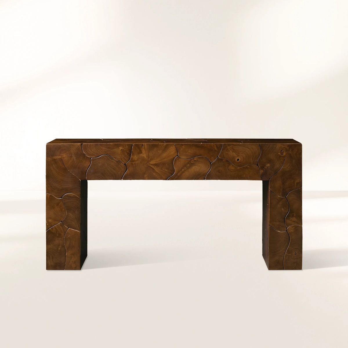 Kalmar Teak Heartwood Entrance Console Table Natural Style Hand-pieced Wood Hallway Entryway Table