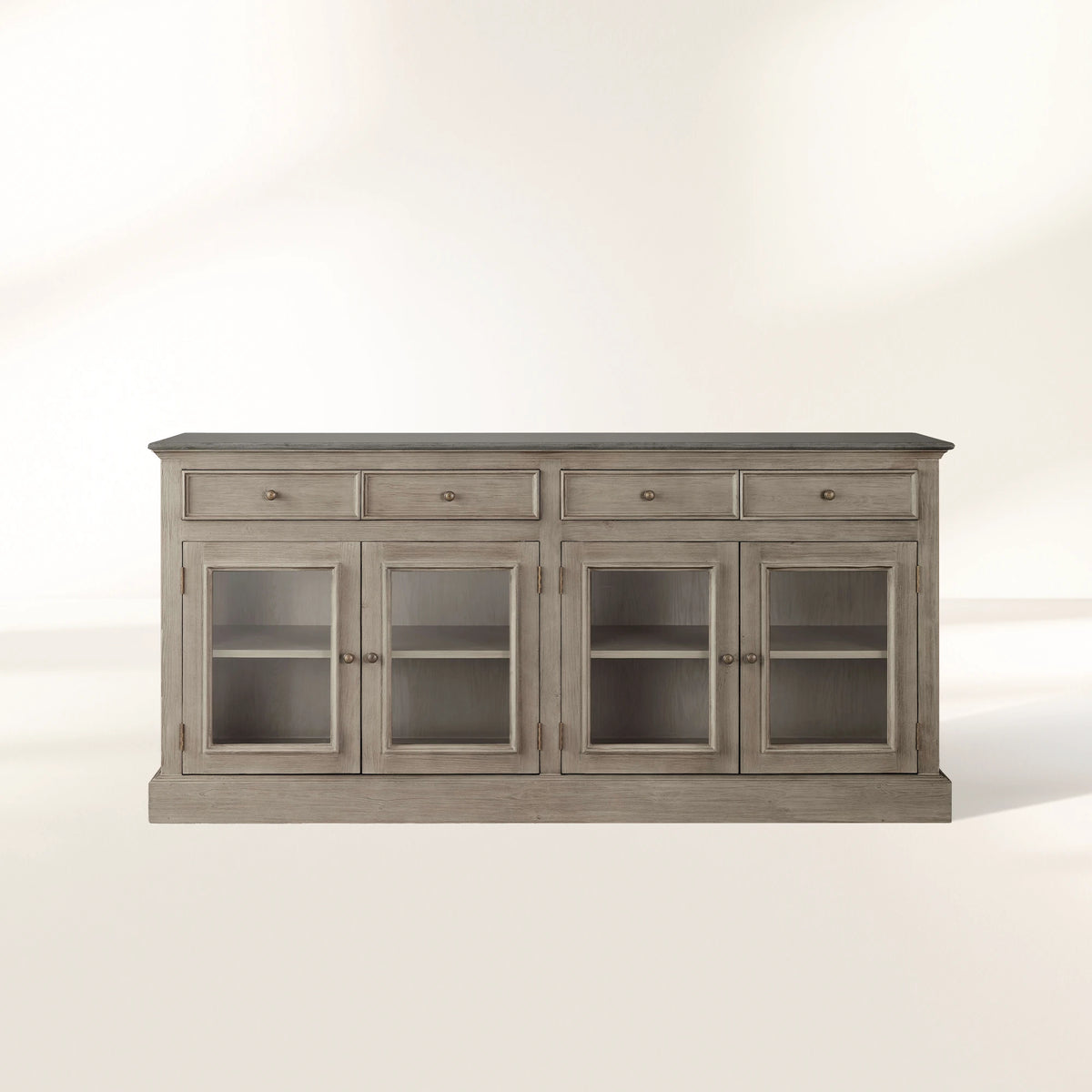 Kensington Bluestone Marble Top Buffet Sideboard Pine Wood Entryways Side Cabinet Glass Doors Media TV Cabinet