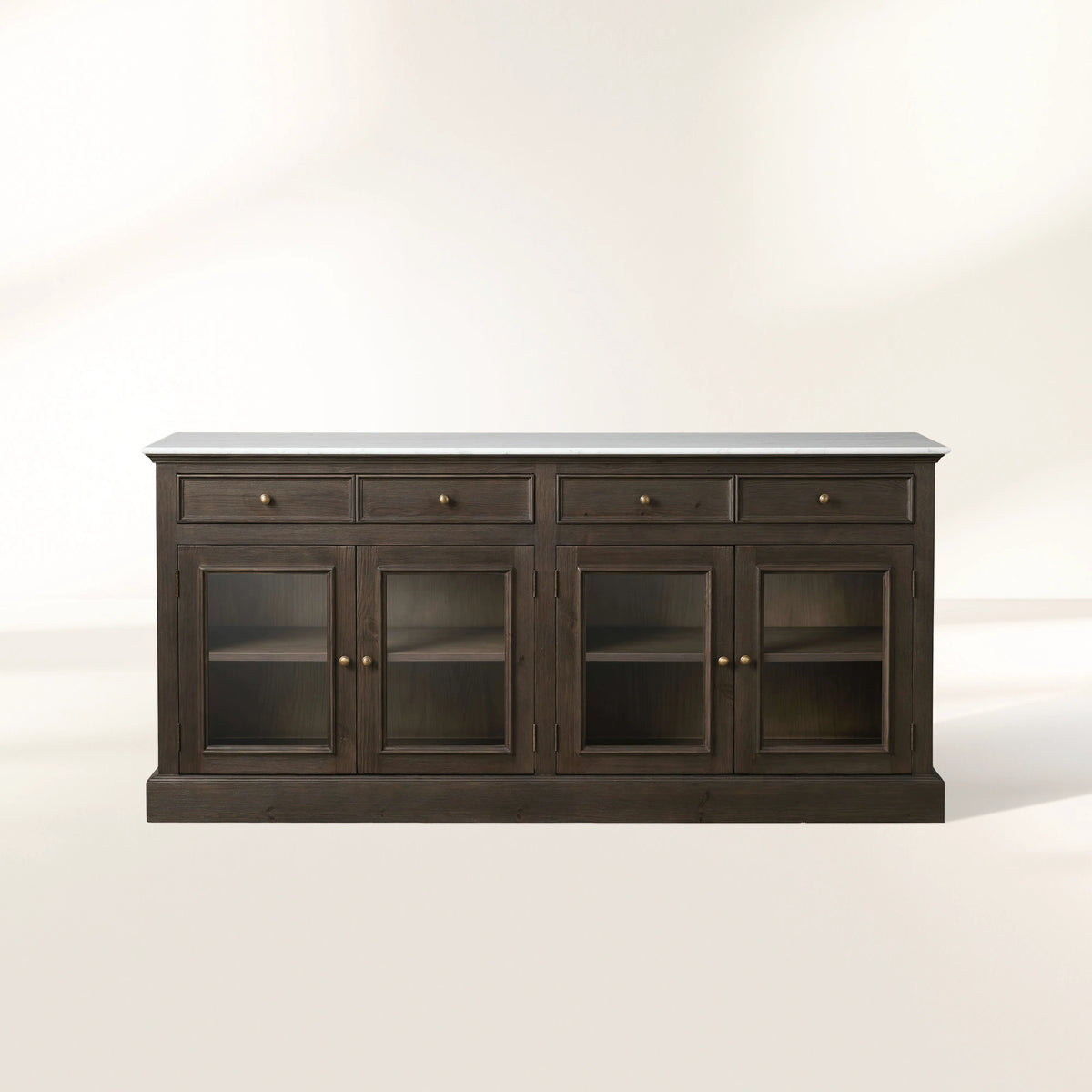 Kensington Bluestone Marble Top Buffet Sideboard Pine Wood Entryways Side Cabinet Glass Doors Media TV Cabinet