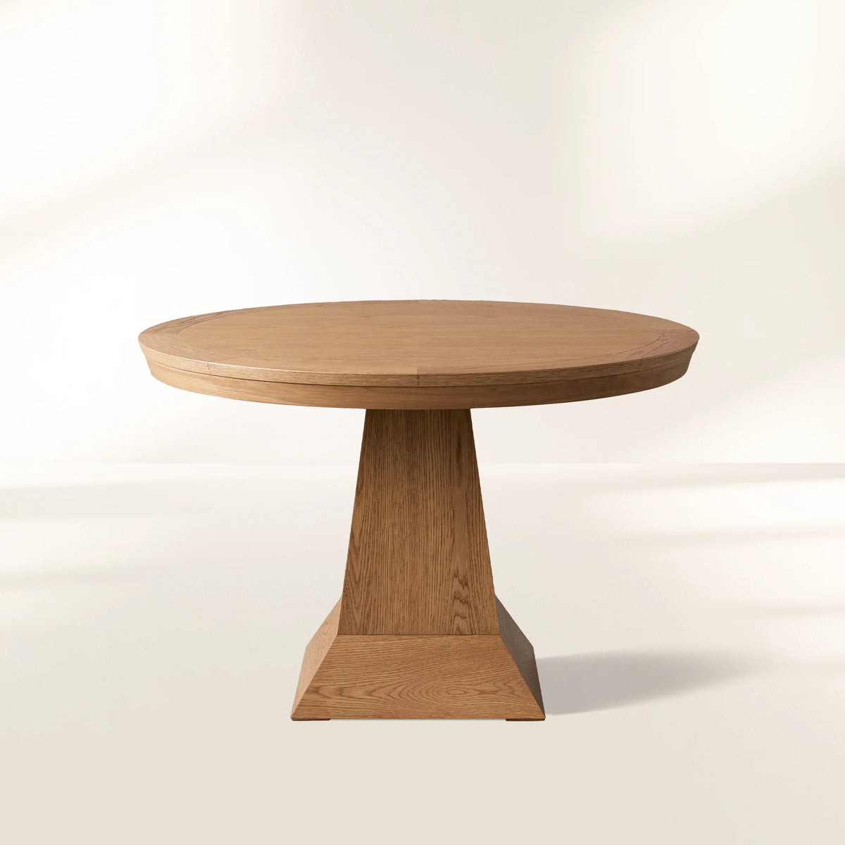 Leighton Modern Country Round Wood Dining Table with Timeless Pedestal Design