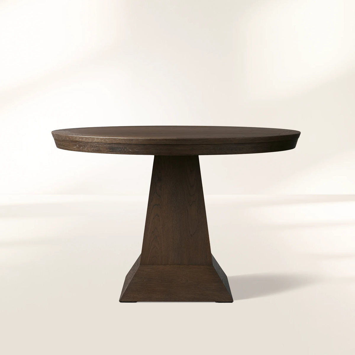 Leighton Modern Country Round Wood Dining Table with Timeless Pedestal Design