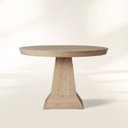 Leighton Modern Country Round Wood Dining Table with Timeless Pedestal Design