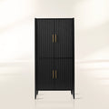 Meuble bar Louis Wood, armoire à vin, buffet d'inspiration constructiviste, porte-verres intégré