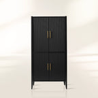 Meuble bar Louis Wood, armoire à vin, buffet d'inspiration constructiviste, porte-verres intégré