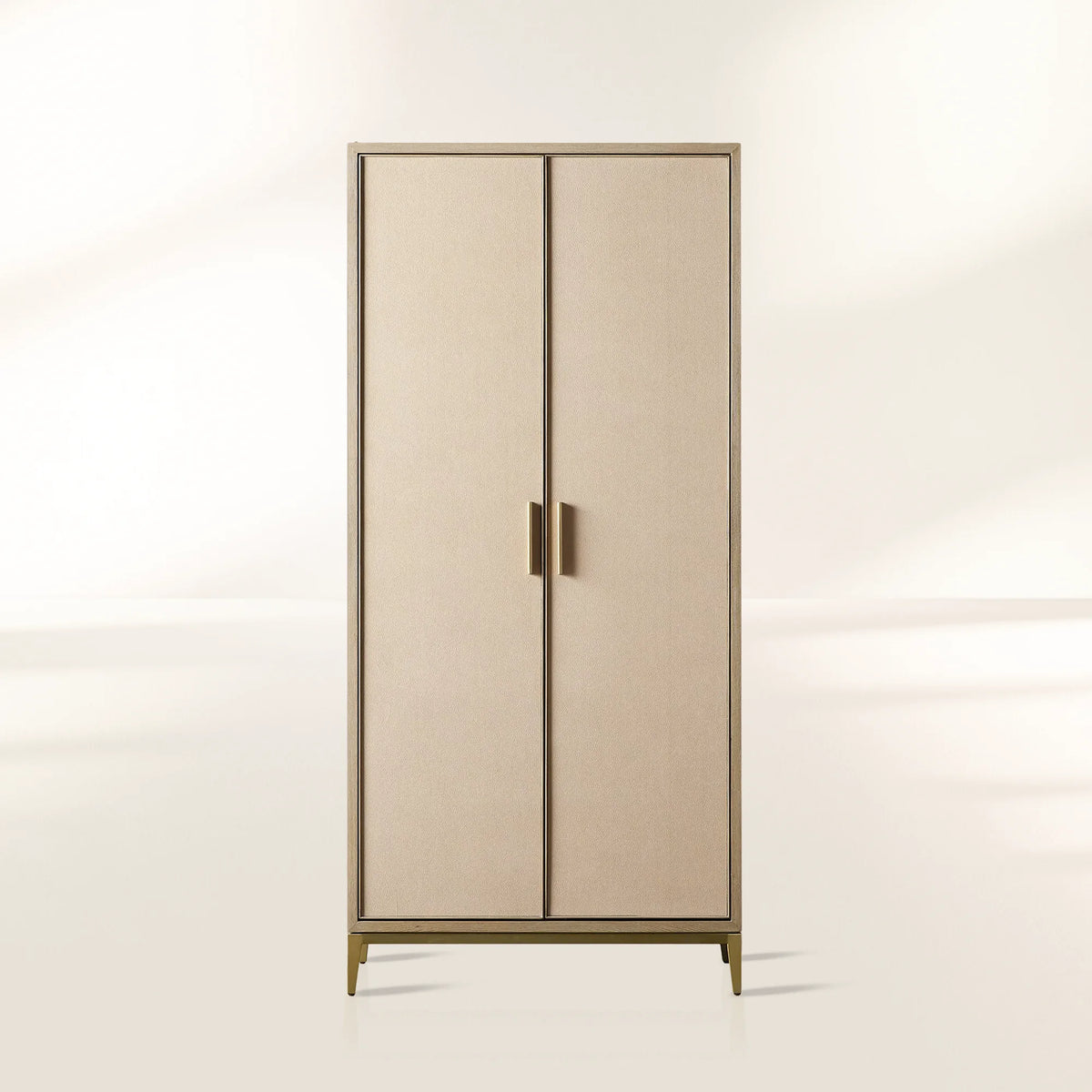 Malone Wood Storage Tall Display Cabinet Double Door Offers Bookcase with Leather Insets