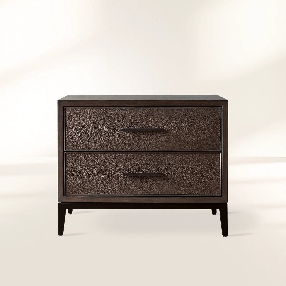 Malone Wood Nightstand with Leather Insets 2-Drawer Cabinet Nightside Table