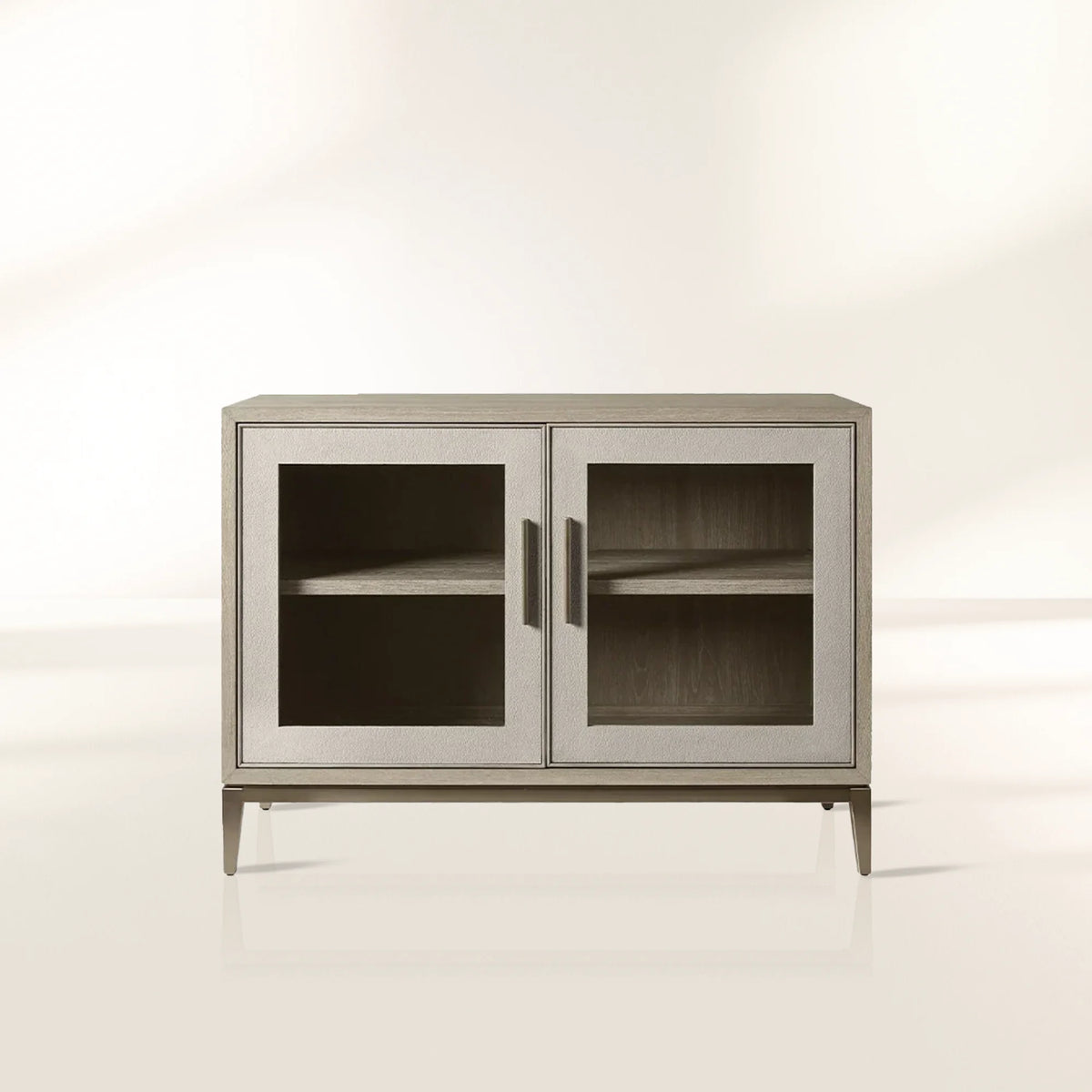 Malone Two-Door Glass Buffet Sideboard Wood Living Entrance Cabinet with Shagreen-Pattern Leather