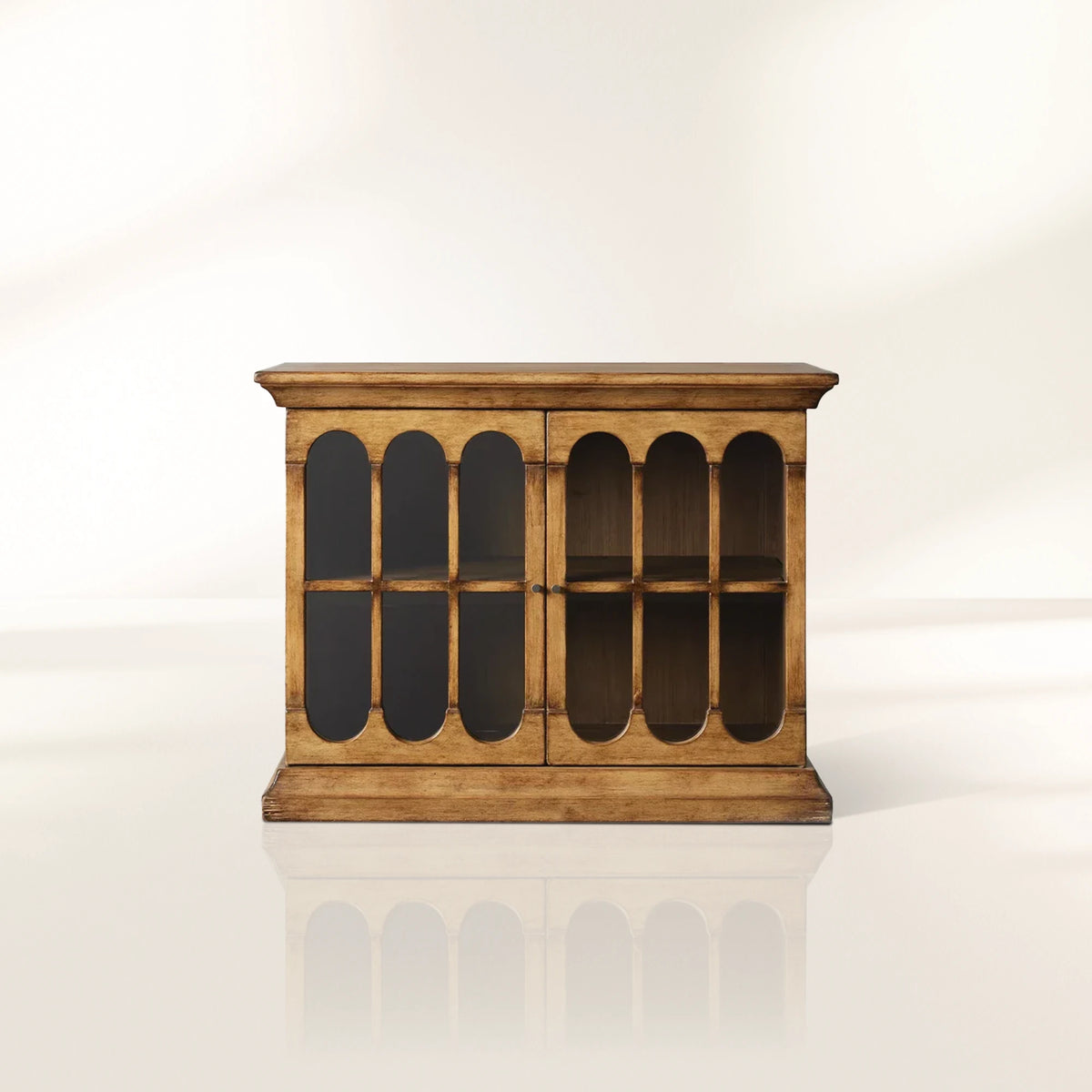 Merritt Distressed Dining Buffet Sideboard Cabinet Antiques Solid Pine Entrance Cabinet with Glass Doors