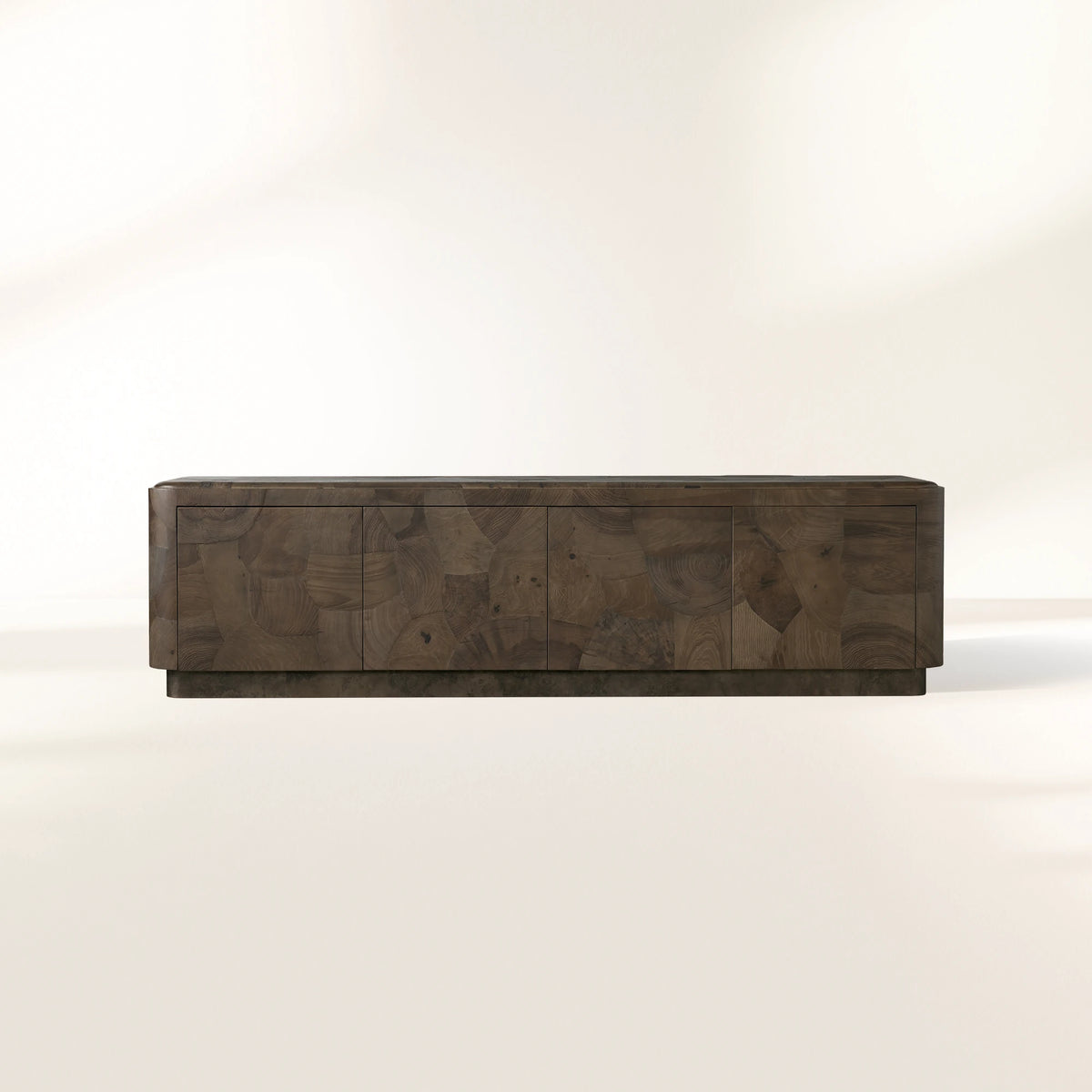 Polanco TV Stand Unit Wood Sideboard Media Console Ash Entryways Storage Cabinet with Oxidized Steel Base
