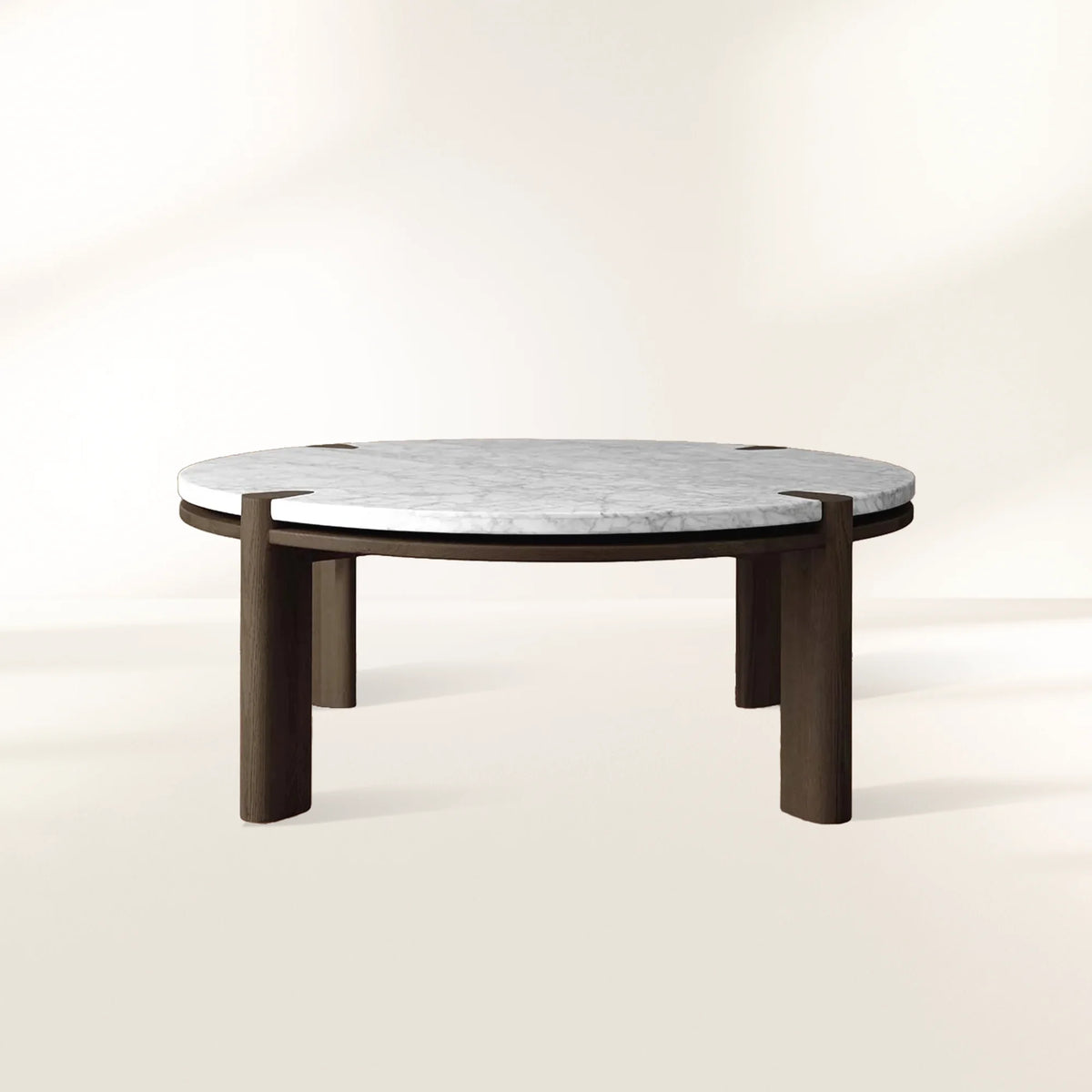 Pyet Round Marble Top Coffee Table Marble Top & Oak Wood Base Cocktail Table Living Room Center Tea Table