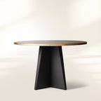 Table de salle à manger ronde en métal recyclé, plateau martelé à la main en métal et base en fer noir Vertex
