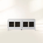 Meuble TV modulaire Rowan avec porte vitrée, buffet en acajou, meuble de rangement pour télévision en bois
