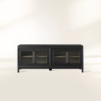 Meuble TV modulaire Rowan avec porte vitrée, buffet en acajou, meuble de rangement pour télévision en bois
