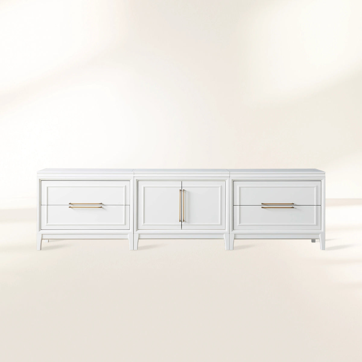 Meuble TV Rowan à 4 tiroirs en bois, buffet de rangement pour entrée, console multimédia