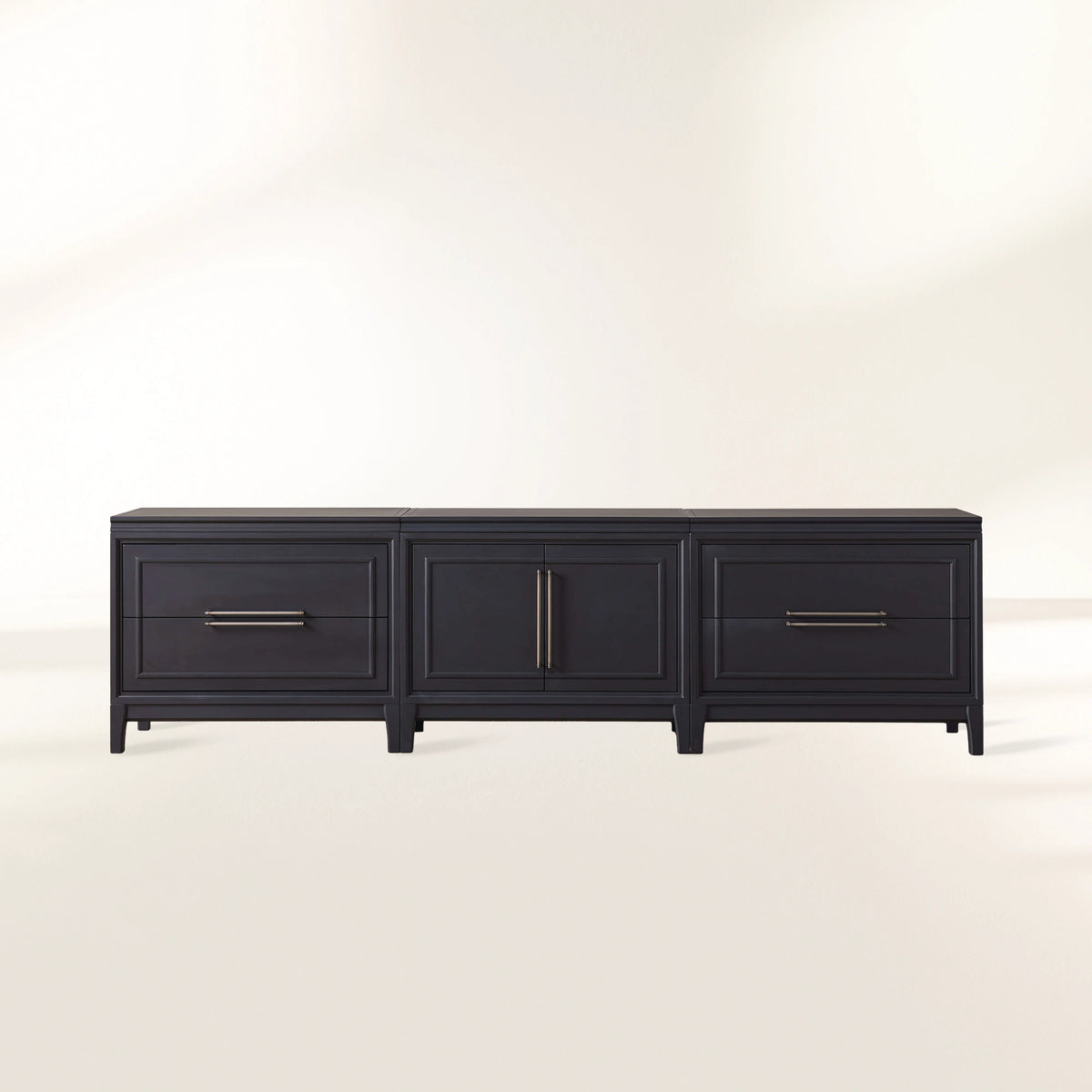 Meuble TV Rowan à 4 tiroirs en bois, buffet de rangement pour entrée, console multimédia